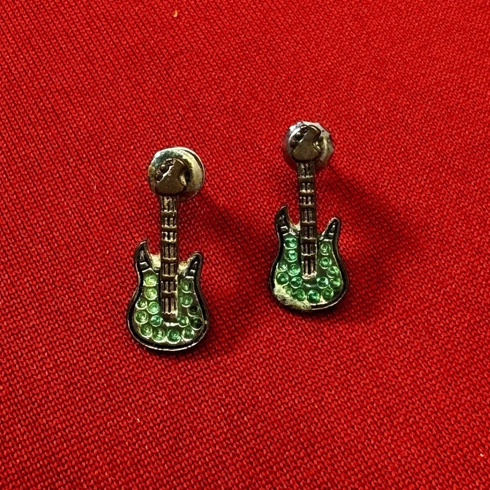 Pierced Post Guitar Earring Gold Tone  Green‎ Petite Studs